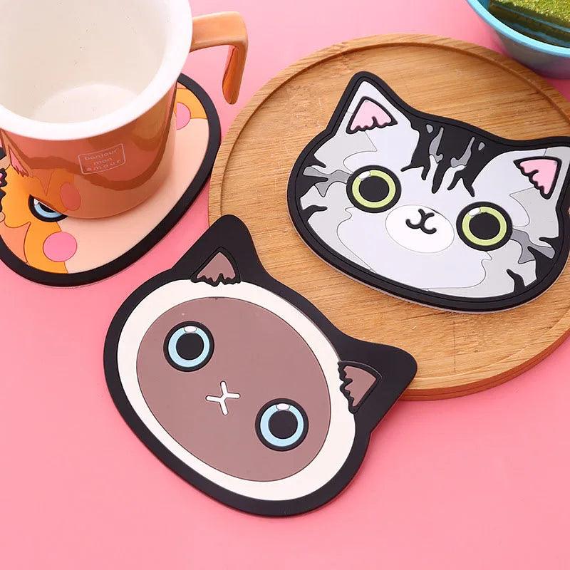 Adorable Drink Coaster - Cute cat-themed silicone coaster for cups and mugs.