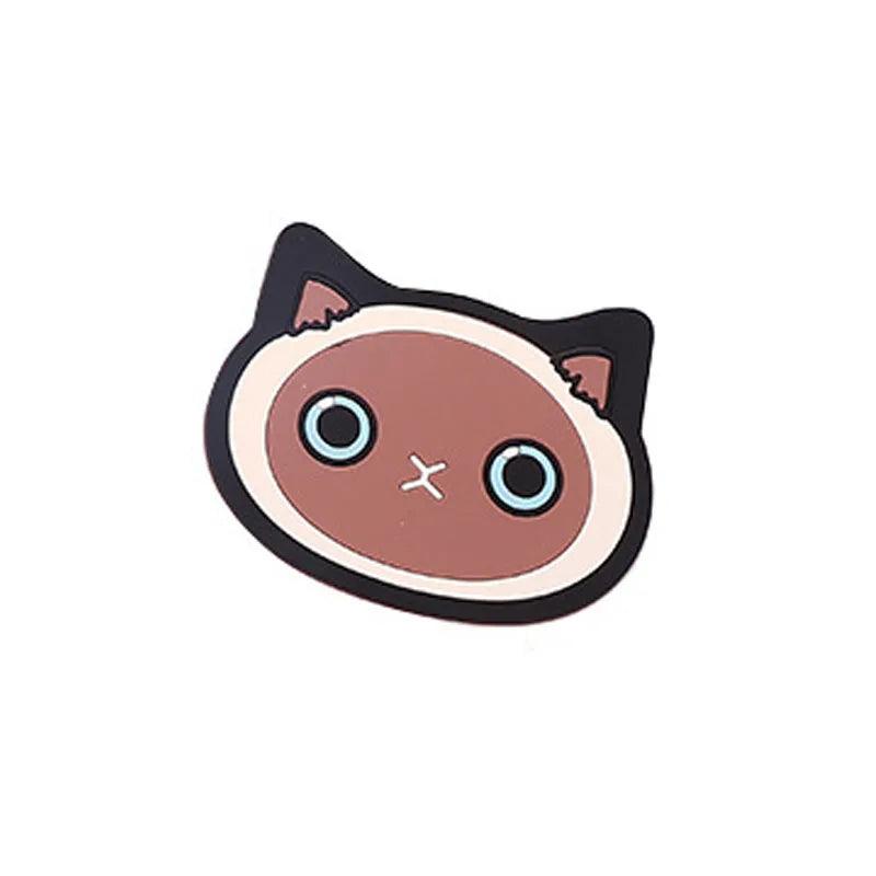 Adorable Drink Coaster - Gray cat-themed silicone coaster with pink nose and green eyes.