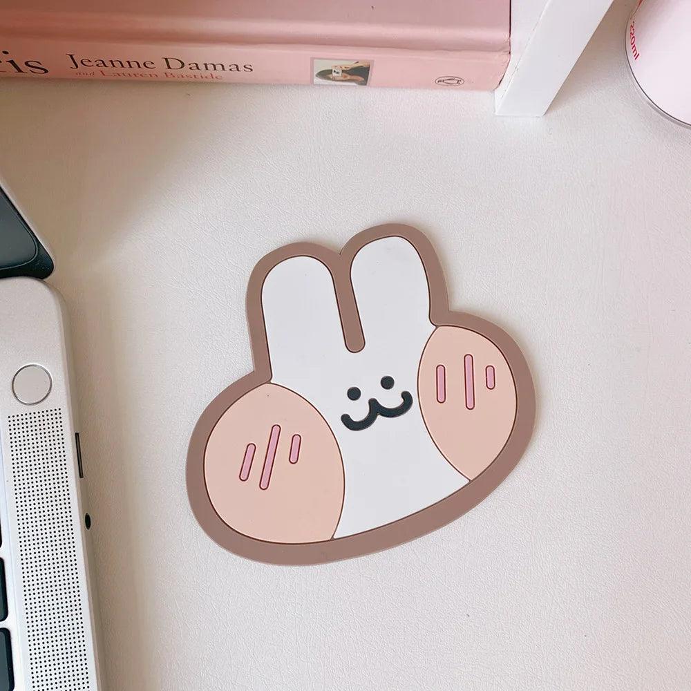 Adorable Drink Coaster - Bunny-themed silicone coaster with a smiling face.