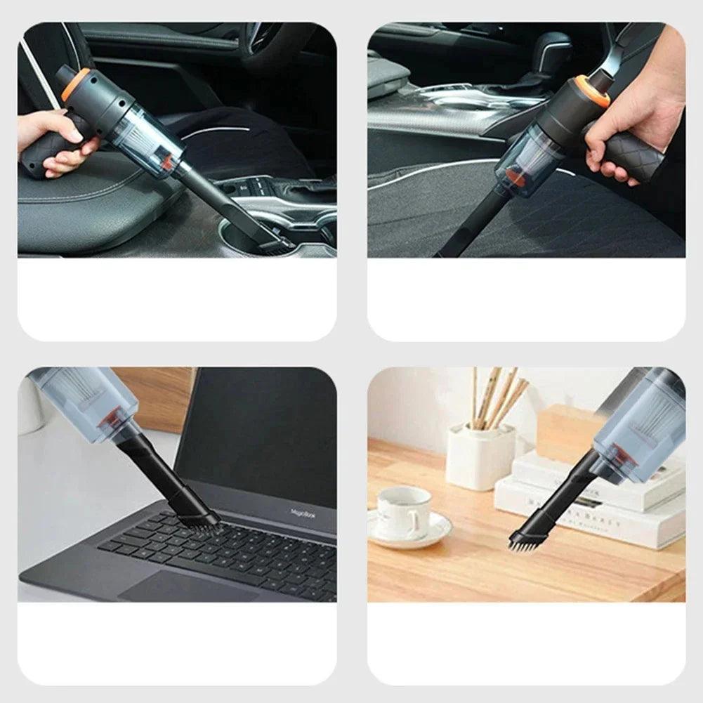 MiniVac Pro in use - Vacuuming crumbs and small debris on a kitchen countertop, car, laptop, pc